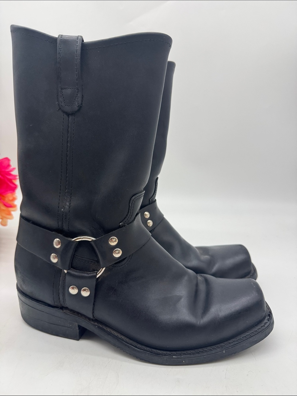 Double-H Black Leather Harness Boots Size 10.5 EE